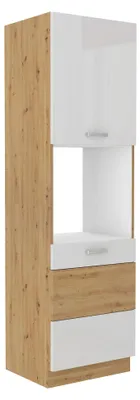 Produktbild von Küchen Hochschrank 60 cm Eiche Artisan + Weiss Hochglanz Küchenzeile Küchenblock