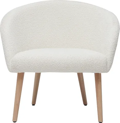 Produktbild von Miliboo - Sessel mit weißem Stoffbezug mit Bouclé-Wolleffekt und hellen Holzbeinen OLIVIA