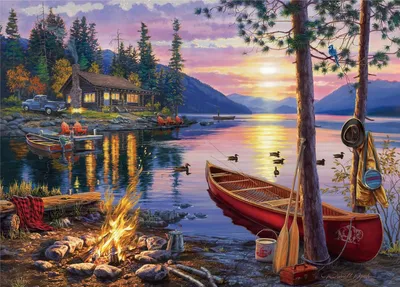 Produktbild von Puzzle 1000 Teile, Lake Sunset, 61 x 40 cm, für Erwachsene, Lernspiel