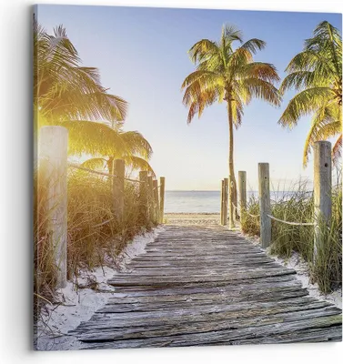 Produktbild von Bild auf Leinwand - Leinwandbild - Einteilig - Strand Palmen Fußgängerbrücke - 70x70cm - Wand Bild - Wanddeko - Wandbilder - Leinwanddruck - Bilder - Wanddekoration - Leinwand bilder - AC70x70-4171