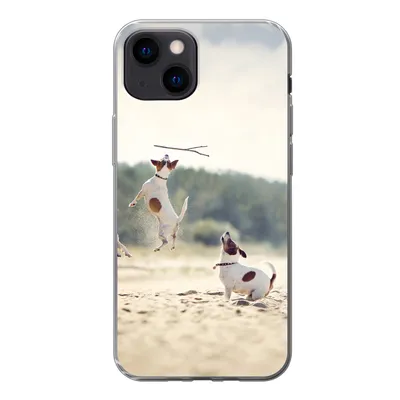 Produktbild von MuchoWow® Handyhülle Schutzhülle Hülle für iPhone 13 mini Hund - Zweig - Sand Silikon Softcase Handy Hülle - Softcase