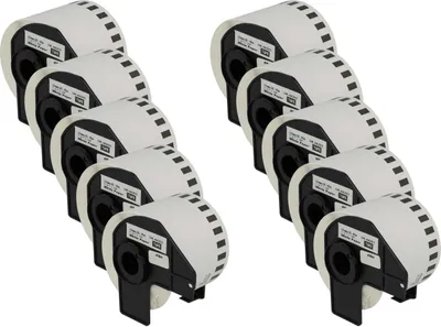 Produktbild von vhbw 10x Rolle mit Halter 62mm x 30,48m (1 Etikette) kompatibel mit Brother PT QL-1050, QL1050N, QL-1060 Drucker - Premium, Wiederablösbar Weiß