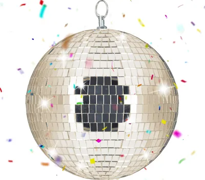 Image de Boule disco Relaxdays, Ø 20 cm, boule à facettes décorative à suspendre, boule de soirée avec œillet métallique, boule disco, couleur champagne
