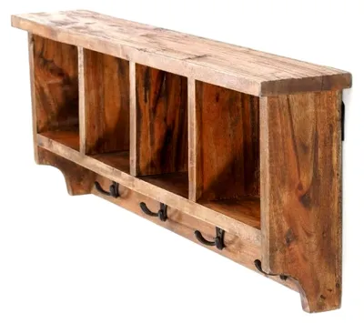 Produktbild von Wandregal Vintage 70 | 70x27x11cm (BxHxT), Recyclingholz | Kleiderhaken, Garderobenleiste aus Altholz, Used-Look | Farbe: 01 Natur-Vintage