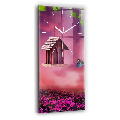 Produktbild von Wallfluent Wanduhr – Stilles Quarzuhrwerk - Uhr Dekoration Wohnzimmer Schlafzimmer Küche - Zifferblatt mit Strichen - weiße Zeiger - 30x60 cm - Vogelhaus