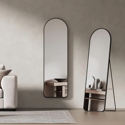 Image de EMKE Miroir sur pied 140x40cm Miroir corps entier Noir Cadre aluminium Miroir bombé Miroir d'habillage avec film à fenêtre anti-explosion