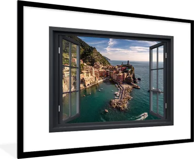 Produktbild von MuchoWow® MuchoWow® Gerahmtes Poster Aussicht - Insel - Boot 90x60 cm - Poster mit zchwarzem Bilderrahmen - Wanddekoration - Fotos