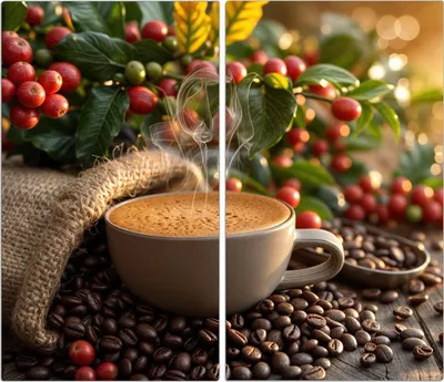 Produktbild von Spritzschutz Herdabdeckplatte Schneidebrett aus Glas Kaffeeerntemorgen 2-Teilig (60x52cm)