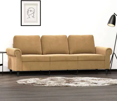 Produktbild von Design 3-Sitzer-Sofa Braun 180 cm Samt, Schlafsofas 2024 Neu