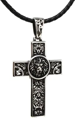 Produktbild von Lederkette Edelstahlkette 316L WOLFKREUZ 50 cm Leder 05-02