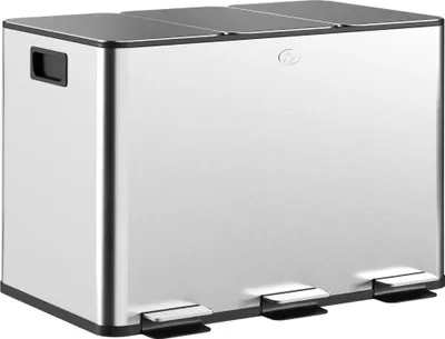 Image de Système de tri des déchets pour cuisine - Poubelle à pédale avec 3 compartiments - 3×10 L - Acier inoxydable - Couvercle à fermeture douce - Poubelles intérieures amovibles - Pédales - Argent