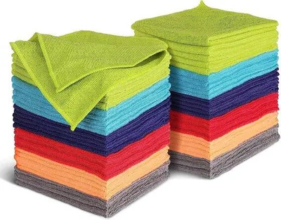 Imagen del producto de Paquete de 60 toallas de limpieza de microfibra Unyqoos® – 32 x 32 cm, 80% poliéster/20% poliamida, suaves y sin rayones, muy absorbentes, de varios colores, ideales para la cocina, el baño y el hogar