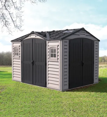 Produktbild von Duramax Kunststoff Gartenhaus 239x326 Geräteschuppen Garten Gerätehaus Drehtüren, H. 234 x B. 239 x T. 326 cm