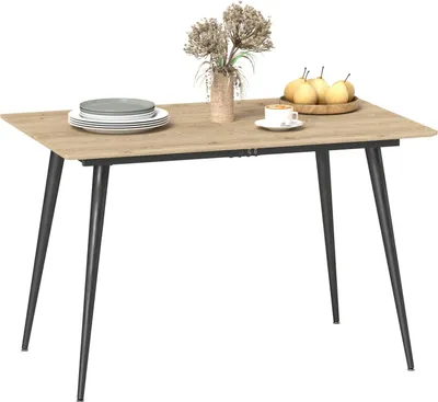 Produktbild von Esstisch ausziehbar 120/160 x 75 cm Küchentisch für 6-8 Personen, moderner Esszimmertisch mit Stahlbeine, Natur