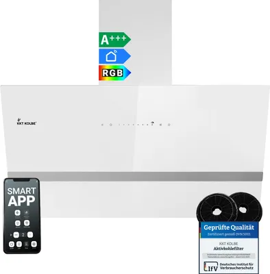 Image de Hotte aspirante cuisine 90cm Hotte Murale Inclinées acier inoxydable verre blanc