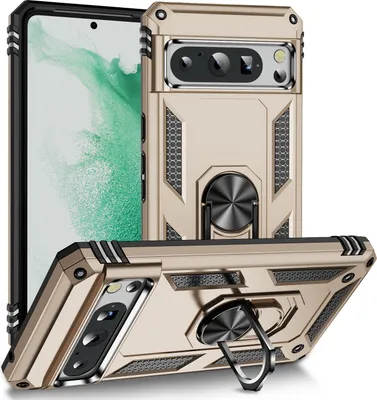 Produktbild von Schutzhülle für Google Pixel 8 Pro Dual Layer Robust Militäre Fallschutz Hülle mit Ringhalterung Ständer Gold