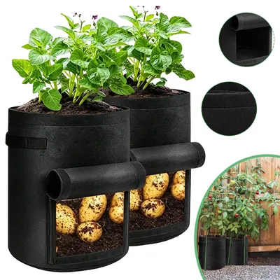 Produktbild von Kartoffel Pflanzsack, 2 Stück Pflanzsäcke, Vliesstoff Pflanzsack, Pflanzgefäß Pflanzkübel für Balkon Terrasse und Garten