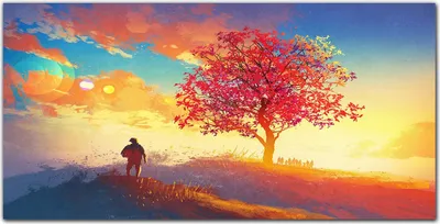 Produktbild von Coloray Bild aus Acryl 120 cm x 60 cm - Wanddekoration Küche Acrylblock mit Bild Dekoration Wohnzimmer Gehärtetes Acryl - Tree Hill Sonnenuntergang