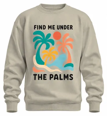 Obrázok produktu pre Tričko s dlhými rukávmi "Find Me Under The Palms" s letnou, plážovou, tropickou a retro motívom paliem, farba: prírodná, veľkosť: XL