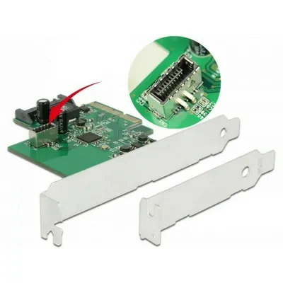 Produktbild von DeLOCK PCI Express x4 Karte zu 1 x intern USB 10 Gbps Typ-E Key A 20 Pin Buchse, PCIe, SATA, USB 3.2 Gen 2 (3.1 Gen 2), PCIe 3.0, SATA, 10 Gbit/s, Windows 10, Windows 10 x64, Windows 7, Windows 7 x64, Windows 8.1, Windows 8.1 x64