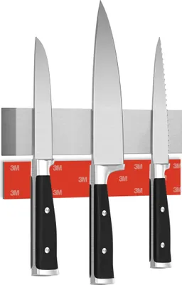 Produktbild von Cucino Messer Magnetleiste Edelstahl 25cm, extra stark, selbstklebend, ohne Bohren, Vergleichssieger, optional mit Schrauben und Dübel.