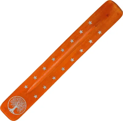 Produktbild von Räucherstäbchenhalter aus Holz - 1 Stück - bedruckt - Lebensbaum orange