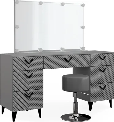 Image de Coiffeuse Vicco Anett Gris 150cm avec éclairage LED et tabouret, Model 40716