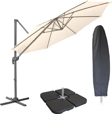 Produktbild von SVITA Sonnenschirm 3m Set Haube Gewichte Garten Ampelschirm Outdoor 360° Schirm Alu drehbar kippbar Beige