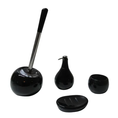 Produktbild von 4tlg Set Bad Accessoires WC-Bürste Seifenspender Zahnputzbecher Seifenschale Coppa Schwarz