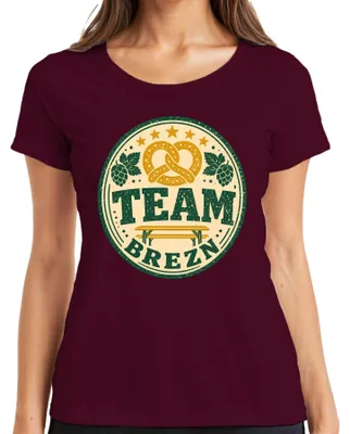 Immagine prodotto di Maglietta da donna, tema , Bayern, con scritta "Brezel", "Biergarten", "Lederhose", "Dirndl", colore bordeaux, taglia S