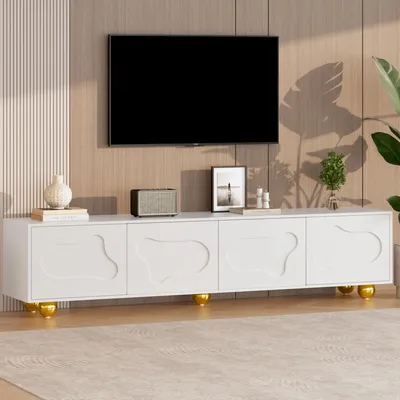 Immagine prodotto di Mobile TV Merax 180 cm bianco con design cloud, mobile TV 180 cm per 75 pollici, mobile TV basso con 4 ante, portata 65 kg, spazio di archiviazione giocoso
