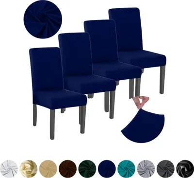 Produktbild von MEBLE ODNOWA, Stuhlhusse, Stuhlbezug, Standardgröße, Glat, Navyblau, 4er, elastisch, Stuhlbezüge, Stuhlhussen, maschinenwaschbar, stretch hülle, möbelschoner