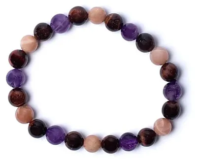 Productafbeelding van Armband Tijgeroog Zonnesteen Amethist Elastisch -- ±08cm - ±0,8cm