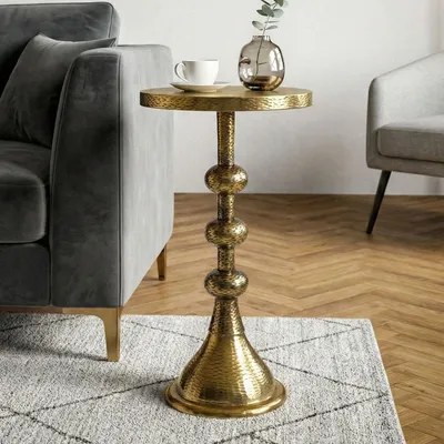 Obrázek produktu pro FineBuy Odkládací stolek hliník zlatý 30 cm kulatý odkládací stolek kovový dekorativní stolek orientální stolek do obývacího pokoje hliníkový konferenční stolek stolek k pohovce Orient Handmade