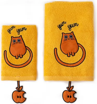 Produktbild von Milk&Moo Tombish Cat Kinder Handtuch Set, 100% Baumwolle, kuschelig weich, extrem saugfähig und verblassen fest, 1 Badetuch und 1 Waschlappen, 2er Set, orange, ab 0 Monate,  Türkiye