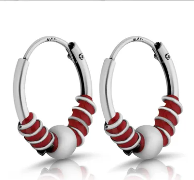 Produktbild von Paar Ø 12mm Bali Creolen rot 1,2mm Kugel Keltisch 925 Sterling Silber Goth 4405