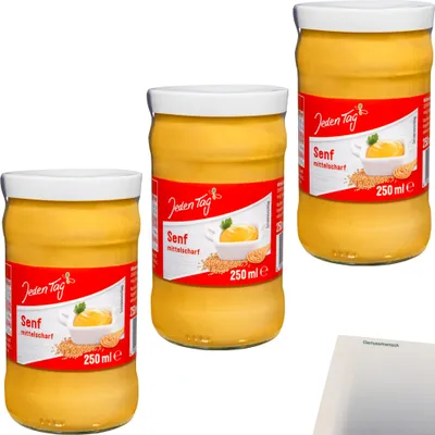 Produktbild von Jeden Tag Senf Mittelscharf 3er Pack (3x250ml Glas) + usy Block