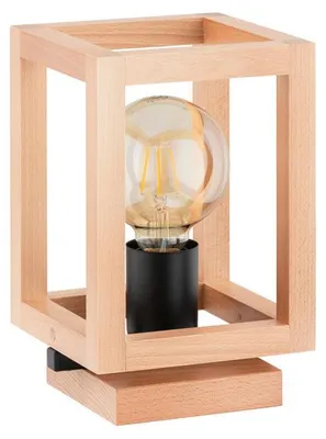 Obrázok produktu pre Nočná stolová lampa PAKO, svetlé drevo – čierna, 1xE27x15W, drevo, rozmery: 25,5x16x16 cm, IP20, Alfa