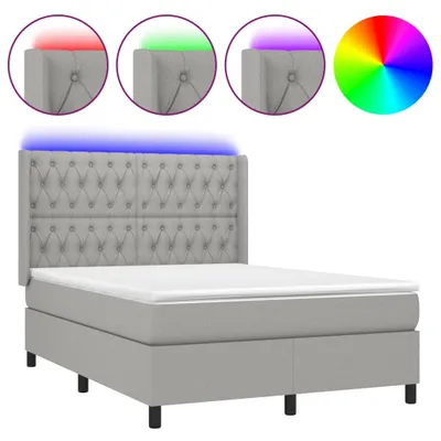 Produktbild von vidaXL Boxspringbett mit Matratze & LED Hellgrau 140x190 cm Stoff