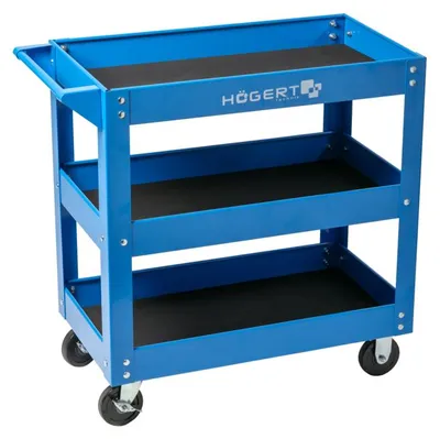 Immagine prodotto di Carrello da officina – 3 ripiani con una superficie di 730 x 384 x 80 mm; la superficie dei ripiani è rivestita con un tappetino in schiuma EVA | Högert Technik