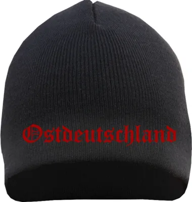 Produktbild von Ostdeutschland Beanie - Stickfarbe Rot - Bestickt Mütze Strickmütze Wintermütze Einheitsgröße Schwarz