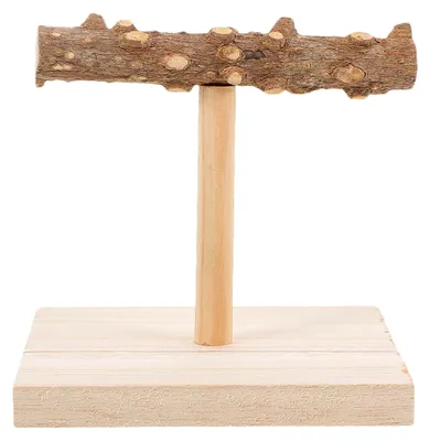 Produktbild von Kleiner Holz Vogeltrainingsständer mit Sitzstange und Kauspielzeug für Papageien