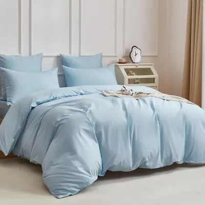 Immagine prodotto di Biancheria da letto 155x220 cm, cotone, blu, 3 pezzi, con 2 federe 80x80 cm