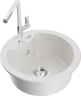 Produktbild von Mexen Diego 1-Becken-Granitspüle mit Mischbatterie Flora, Weiß - 6512-20-670401-02