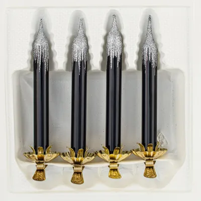 Produktbild von 4tlg. Glas-Baumkerzen Set in "Hochglanz Schwarz Silber" - Weihnachtsbaumkerzen