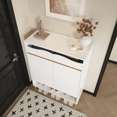 Image de okwish Meuble à chaussures moderne avec LED 16 couleurs, tiroirs et étagères pour rangement – blanc