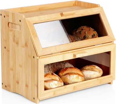Immagine prodotto di Vilde | Cestini per il pane - Cestino per il pane - Scatola per il pane in bambù - Grande - Contenitore per il pane - 2 livelli