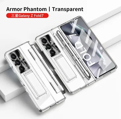 Immagine prodotto di Custodia per Samsung Galaxy Z Fold 7 Custodia galvanizzata trasparente con supporto per penna e stilo, protezione dello schermo e supporto Trasparente