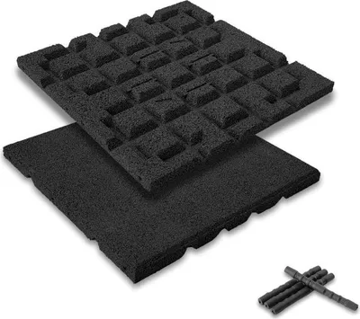 Immagine prodotto di set di 4 tappetini anticaduta bepco - (40x40cm, nero) - piastrella in gomma ammortizzante e antiscivolo, con 16x perni di collegamento, in gomma riciclata al 100%