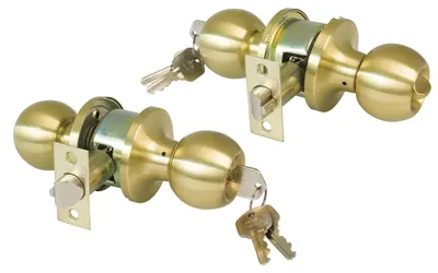 Image de Ensemble de poignée de porte et de serrure pour portes en bois, finition or mat